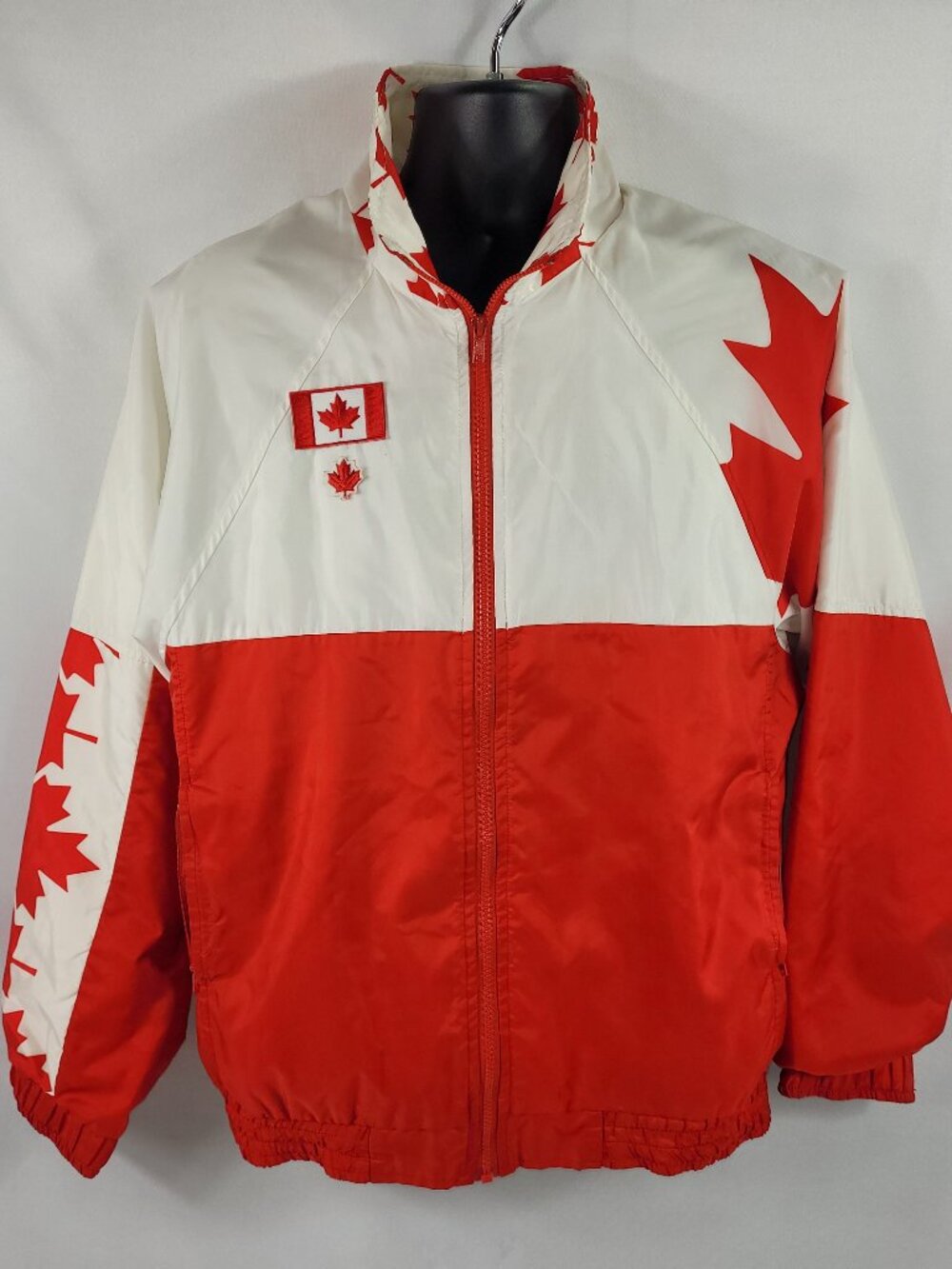 Canadian Flag Wear Jacket Vintage Windbreaker Black Half Zip Men's size Large